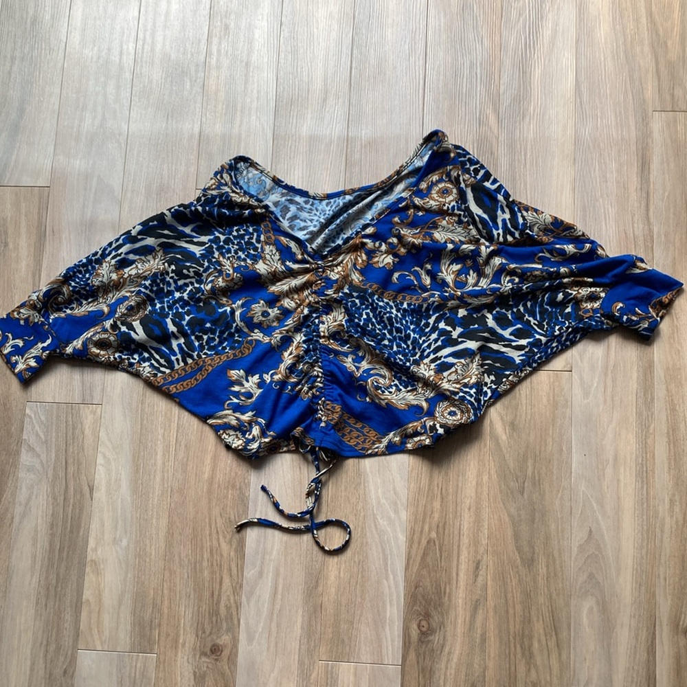 Floral print top boho w stretch adjustable length w/ cinch casual  M jrs - Picture 13 of 14